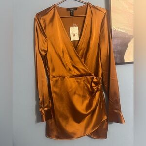 FOREVER 21 Satin Surplice Tulip-Hem Mini Dress